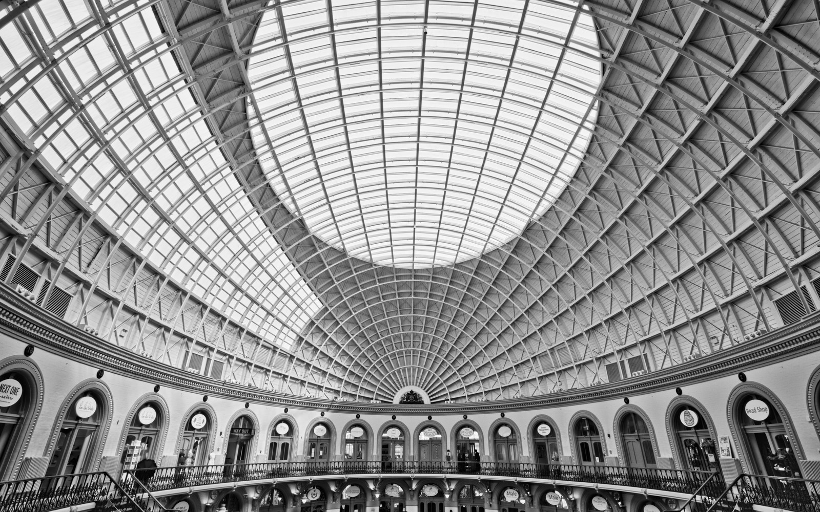 The roof and interior galleries of Leeds Corn Exchange